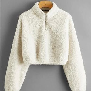 Half zip teddy sweatshirt fur jacket cropped